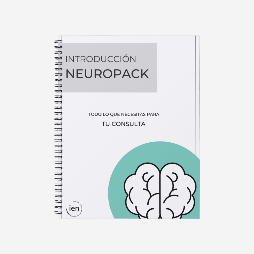 Portada del documento del NEUROPACK con un dibujo de un cerebro en la portada con el fondo color Aqua diseñado por IEN