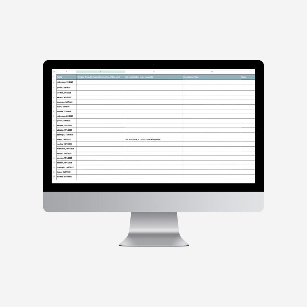 Monitos de ordenador mostrando un excel para la gestión de redes sociales para neuropsicólogos diseñado por IEN