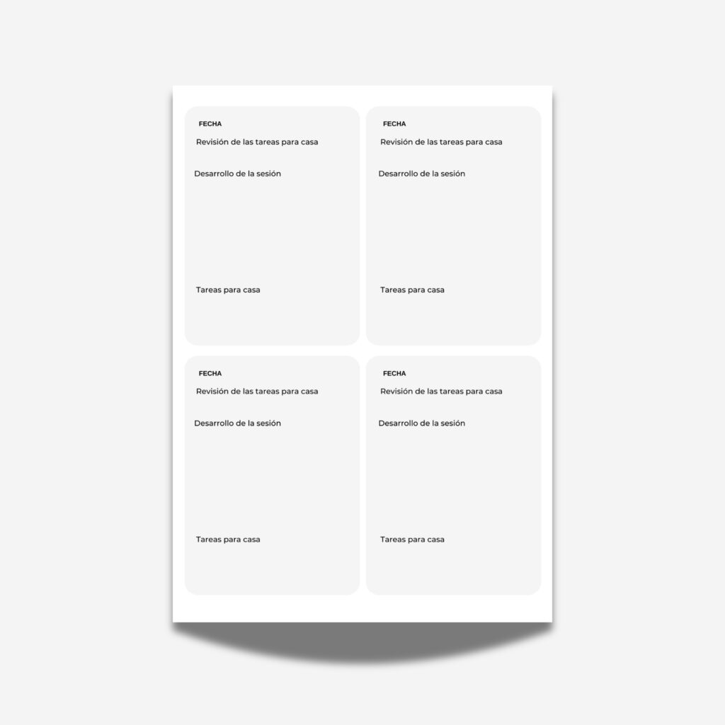 Documento de registro de sesiones de neuropsicología diseñado por IEN en color gris