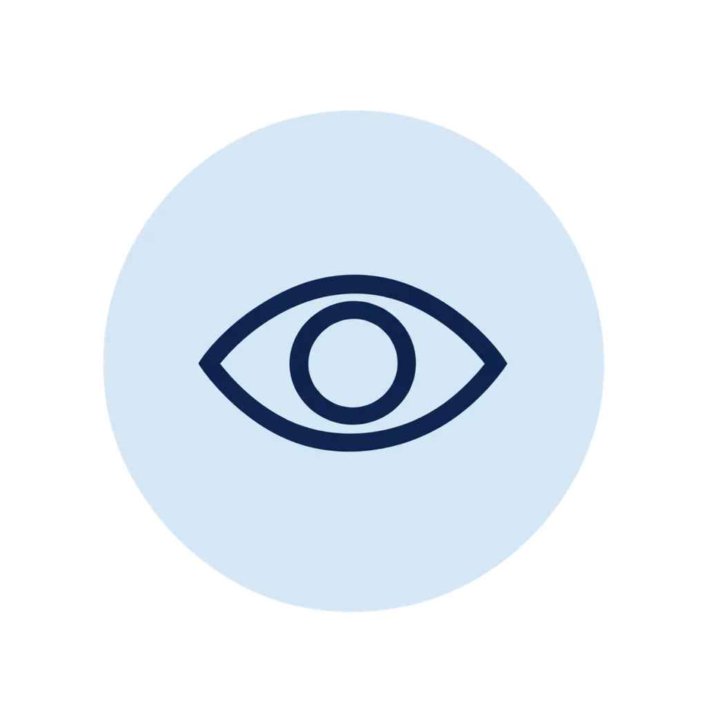 Icono de atención con ojo sobre fondo azul grisáceo