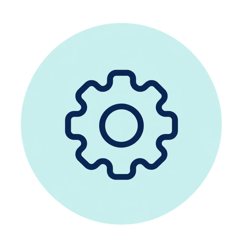Icono de funciones ejecutivas con engranaje sobre fondo azul verdoso