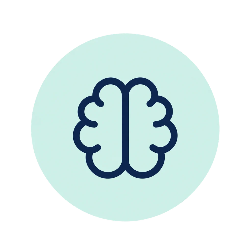 Icono de memoria con cerebro sobre fondo verde menta